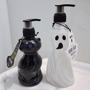 2 NWT Refillable Hand Soap Dispenser (Black Cat & Ghost) Filled w/ Scented Soap